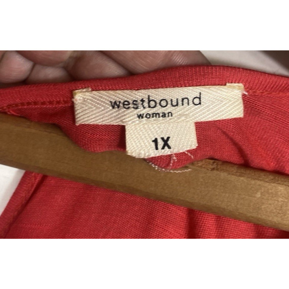 Westbound Top Tunic 1X Coral Pink Embroidered Floral Empire Waist Boho Peasant - Picture 7 of 11